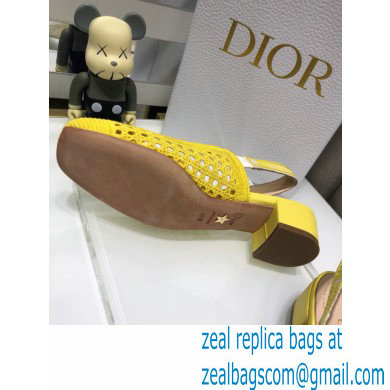 Dior Heel 3.5cm Moi Slingback Pumps Cannage Embroidered Mesh Yellow 2021