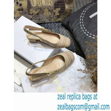 Dior Heel 3.5cm Moi Slingback Pumps Gold Metallic Thread Embroidered Cotton 2021