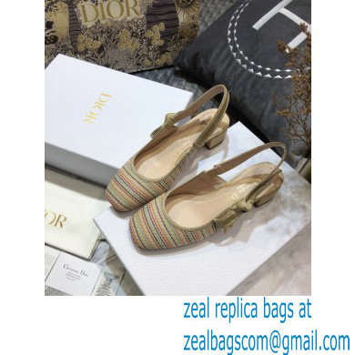 Dior Heel 3.5cm Moi Slingback Pumps Gold Metallic Thread Embroidered Cotton 2021