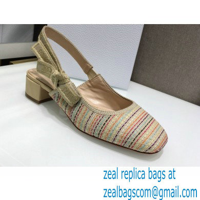 Dior Heel 3.5cm Moi Slingback Pumps Gold Metallic Thread Embroidered Cotton 2021