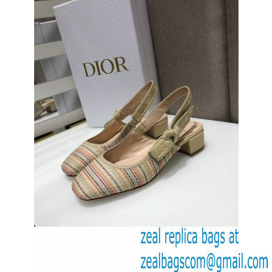 Dior Heel 3.5cm Moi Slingback Pumps Gold Metallic Thread Embroidered Cotton 2021 - Click Image to Close