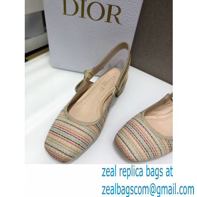 Dior Heel 3.5cm Moi Slingback Pumps Gold Metallic Thread Embroidered Cotton 2021