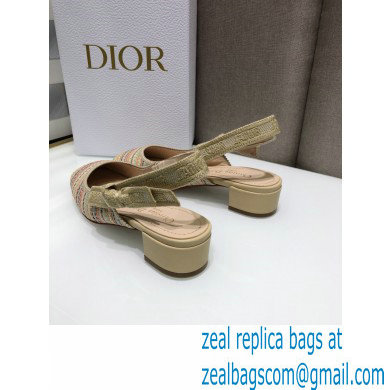 Dior Heel 3.5cm Moi Slingback Pumps Gold Metallic Thread Embroidered Cotton 2021 - Click Image to Close