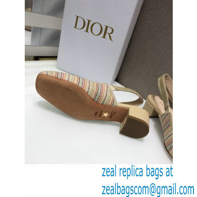 Dior Heel 3.5cm Moi Slingback Pumps Gold Metallic Thread Embroidered Cotton 2021
