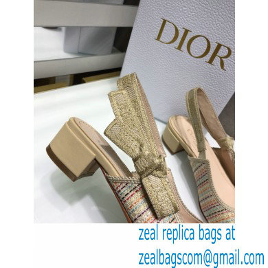 Dior Heel 3.5cm Moi Slingback Pumps Gold Metallic Thread Embroidered Cotton 2021 - Click Image to Close