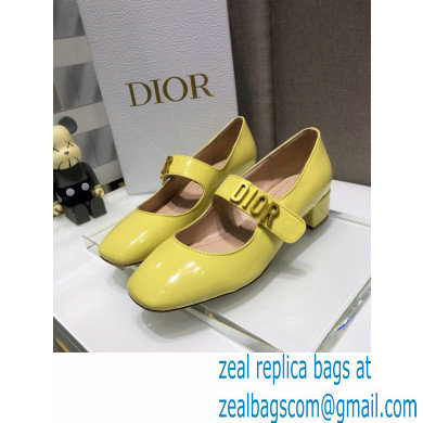 Dior Heel 3cm Baby-D Ballet Pumps Patent Yellow 2021