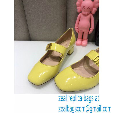 Dior Heel 3cm Baby-D Ballet Pumps Patent Yellow 2021