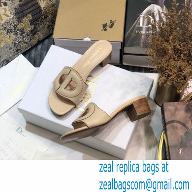 Dior Heel 4.5cm D-Club Mules in Calfskin Beige 2021 - Click Image to Close