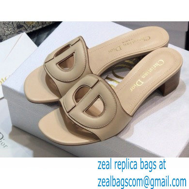 Dior Heel 4.5cm D-Club Mules in Calfskin Beige 2021 - Click Image to Close