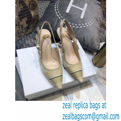 Dior Heel 6.5cm J'Adior Slingback Pumps Beige Embroidered Cotton with Stripes Motif 2021