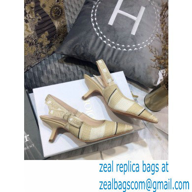 Dior Heel 6.5cm J'Adior Slingback Pumps Beige Embroidered Cotton with Stripes Motif 2021 - Click Image to Close
