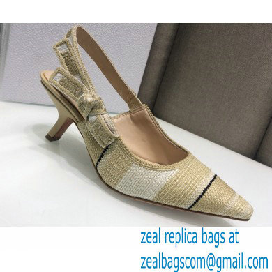 Dior Heel 6.5cm J'Adior Slingback Pumps Beige Embroidered Cotton with Stripes Motif 2021