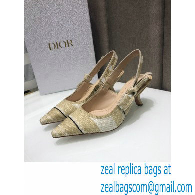 Dior Heel 6.5cm J'Adior Slingback Pumps Beige Embroidered Cotton with Stripes Motif 2021