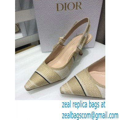 Dior Heel 6.5cm J'Adior Slingback Pumps Beige Embroidered Cotton with Stripes Motif 2021