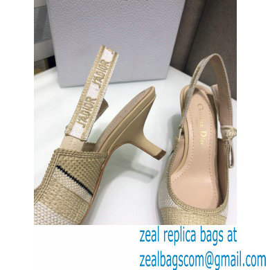Dior Heel 6.5cm J'Adior Slingback Pumps Beige Embroidered Cotton with Stripes Motif 2021