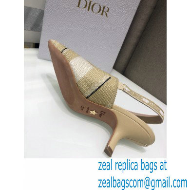 Dior Heel 6.5cm J'Adior Slingback Pumps Beige Embroidered Cotton with Stripes Motif 2021