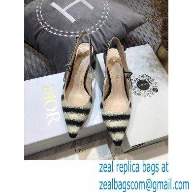 Dior Heel 6.5cm J'Adior Slingback Pumps D-Stripes Embroidered Cotton Black 2021
