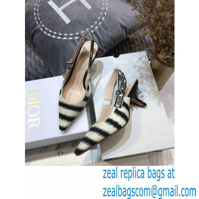 Dior Heel 6.5cm J'Adior Slingback Pumps D-Stripes Embroidered Cotton Black 2021 - Click Image to Close