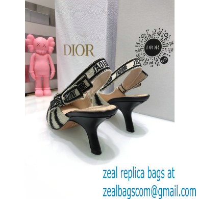 Dior Heel 6.5cm J'Adior Slingback Pumps D-Stripes Embroidered Cotton Black 2021 - Click Image to Close