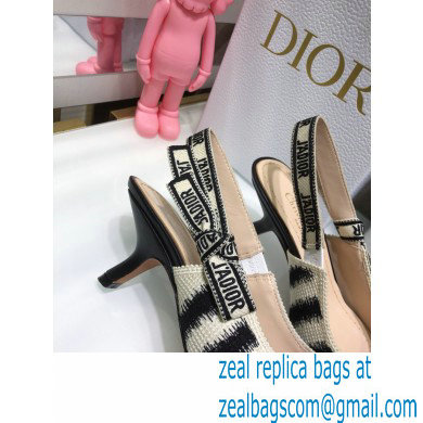 Dior Heel 6.5cm J'Adior Slingback Pumps D-Stripes Embroidered Cotton Black 2021