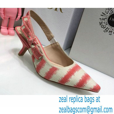 Dior Heel 6.5cm J'Adior Slingback Pumps D-Stripes Embroidered Cotton Pink 2021 - Click Image to Close