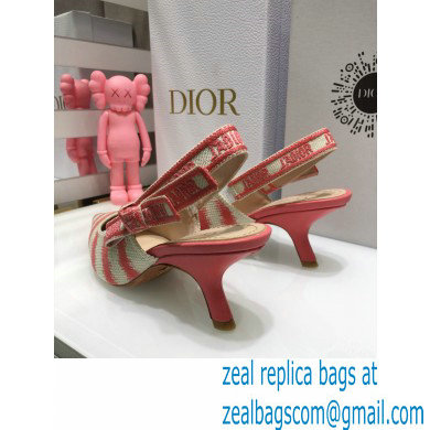 Dior Heel 6.5cm J'Adior Slingback Pumps D-Stripes Embroidered Cotton Pink 2021 - Click Image to Close