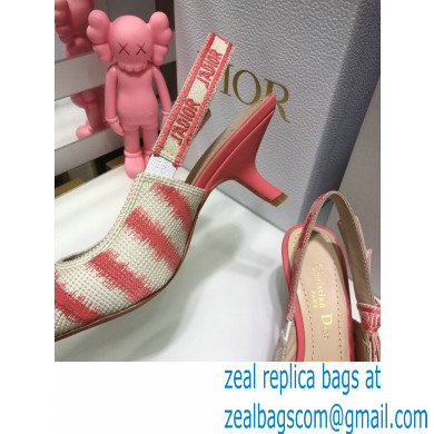 Dior Heel 6.5cm J'Adior Slingback Pumps D-Stripes Embroidered Cotton Pink 2021 - Click Image to Close