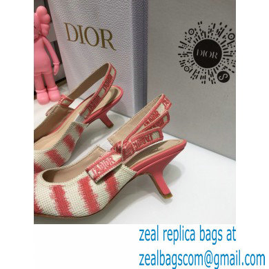 Dior Heel 6.5cm J'Adior Slingback Pumps D-Stripes Embroidered Cotton Pink 2021