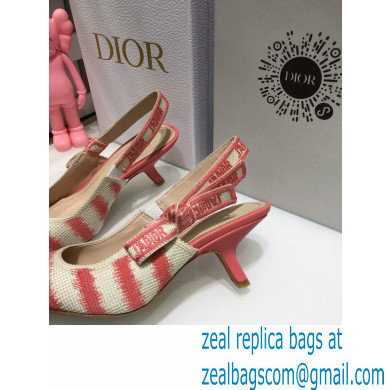 Dior Heel 6.5cm J'Adior Slingback Pumps D-Stripes Embroidered Cotton Pink 2021 - Click Image to Close