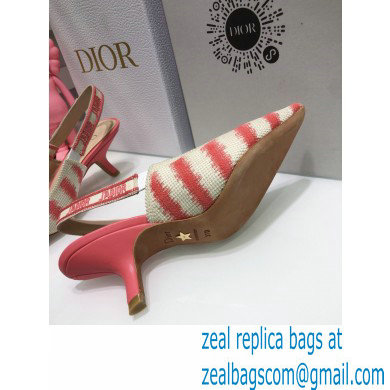 Dior Heel 6.5cm J'Adior Slingback Pumps D-Stripes Embroidered Cotton Pink 2021 - Click Image to Close