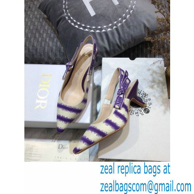 Dior Heel 6.5cm J'Adior Slingback Pumps D-Stripes Embroidered Cotton Purple 2021