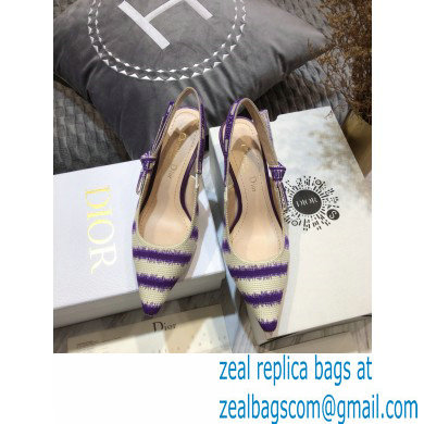 Dior Heel 6.5cm J'Adior Slingback Pumps D-Stripes Embroidered Cotton Purple 2021