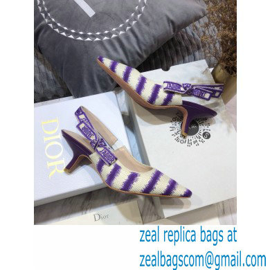 Dior Heel 6.5cm J'Adior Slingback Pumps D-Stripes Embroidered Cotton Purple 2021