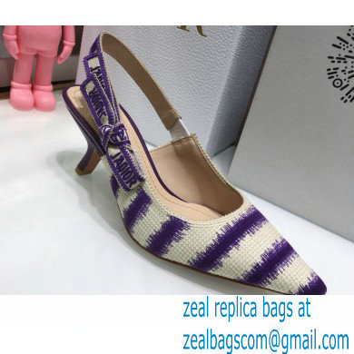 Dior Heel 6.5cm J'Adior Slingback Pumps D-Stripes Embroidered Cotton Purple 2021