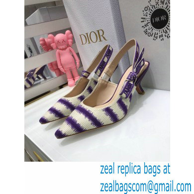 Dior Heel 6.5cm J'Adior Slingback Pumps D-Stripes Embroidered Cotton Purple 2021