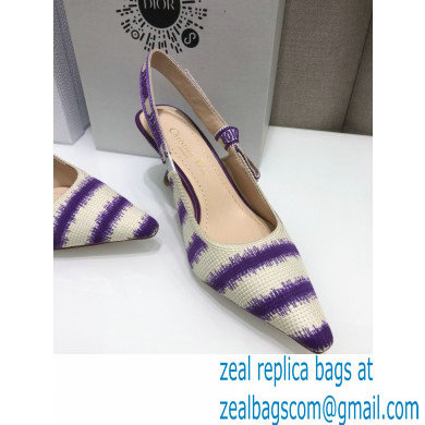 Dior Heel 6.5cm J'Adior Slingback Pumps D-Stripes Embroidered Cotton Purple 2021