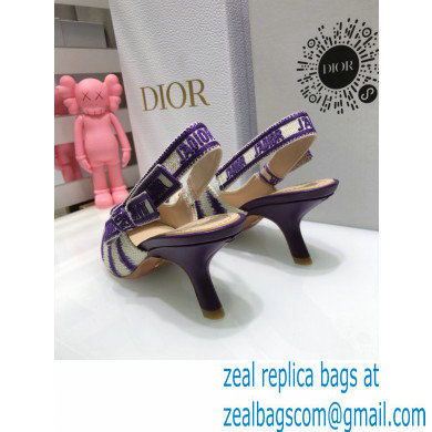 Dior Heel 6.5cm J'Adior Slingback Pumps D-Stripes Embroidered Cotton Purple 2021
