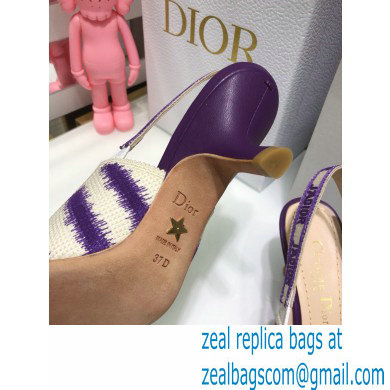 Dior Heel 6.5cm J'Adior Slingback Pumps D-Stripes Embroidered Cotton Purple 2021