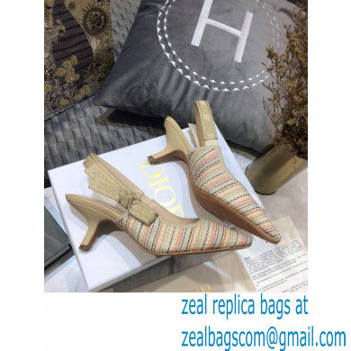 Dior Heel 6.5cm J'Adior Slingback Pumps Gold Metallic Thread Embroidered Cotton 2021 - Click Image to Close