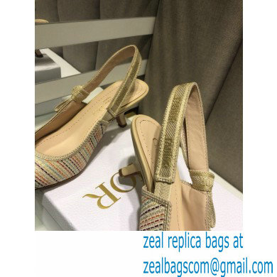 Dior Heel 6.5cm J'Adior Slingback Pumps Gold Metallic Thread Embroidered Cotton 2021 - Click Image to Close