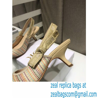 Dior Heel 6.5cm J'Adior Slingback Pumps Gold Metallic Thread Embroidered Cotton 2021