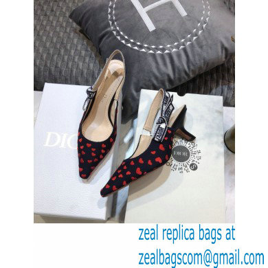 Dior Heel 6.5cm J\'Adior Slingback Pumps Hearts I Love Paris Embroidered Cotton 2021
