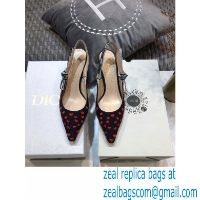 Dior Heel 6.5cm J'Adior Slingback Pumps Hearts I Love Paris Embroidered Cotton 2021 - Click Image to Close