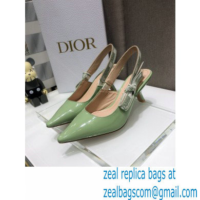 Dior Heel 6.5cm J'Adior Slingback Pumps Patent Calfskin Light Green 2021 - Click Image to Close