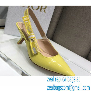 Dior Heel 6.5cm J'Adior Slingback Pumps Patent Calfskin Yellow 2021 - Click Image to Close