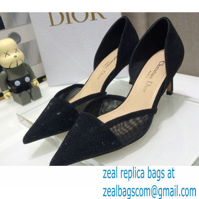 Dior Heel 7cm Crystal Suede Sandals Black 2021