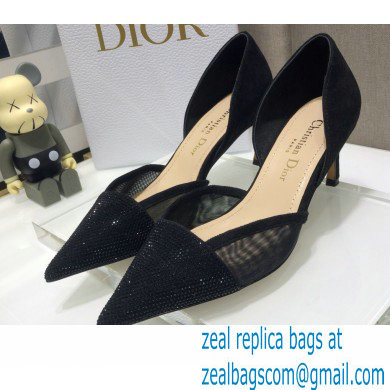 Dior Heel 7cm Crystal Suede Sandals Black 2021 - Click Image to Close