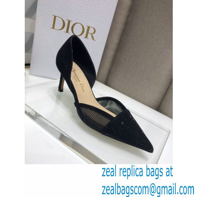 Dior Heel 7cm Crystal Suede Sandals Black 2021