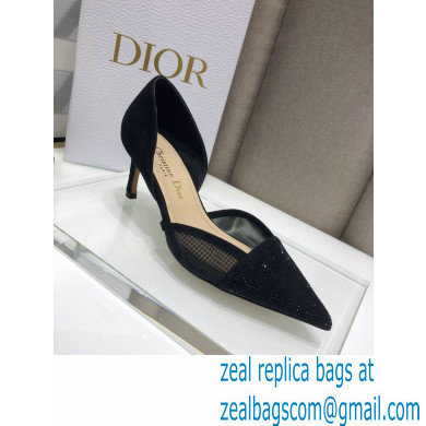 Dior Heel 7cm Crystal Suede Sandals Black 2021 - Click Image to Close