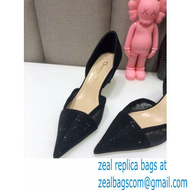 Dior Heel 7cm Crystal Suede Sandals Black 2021 - Click Image to Close